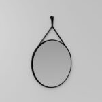 Runder Spiegel Ring aus lackiertem Metall mit Einfassung aus schwarzem Kunstleder  - Ideagroup